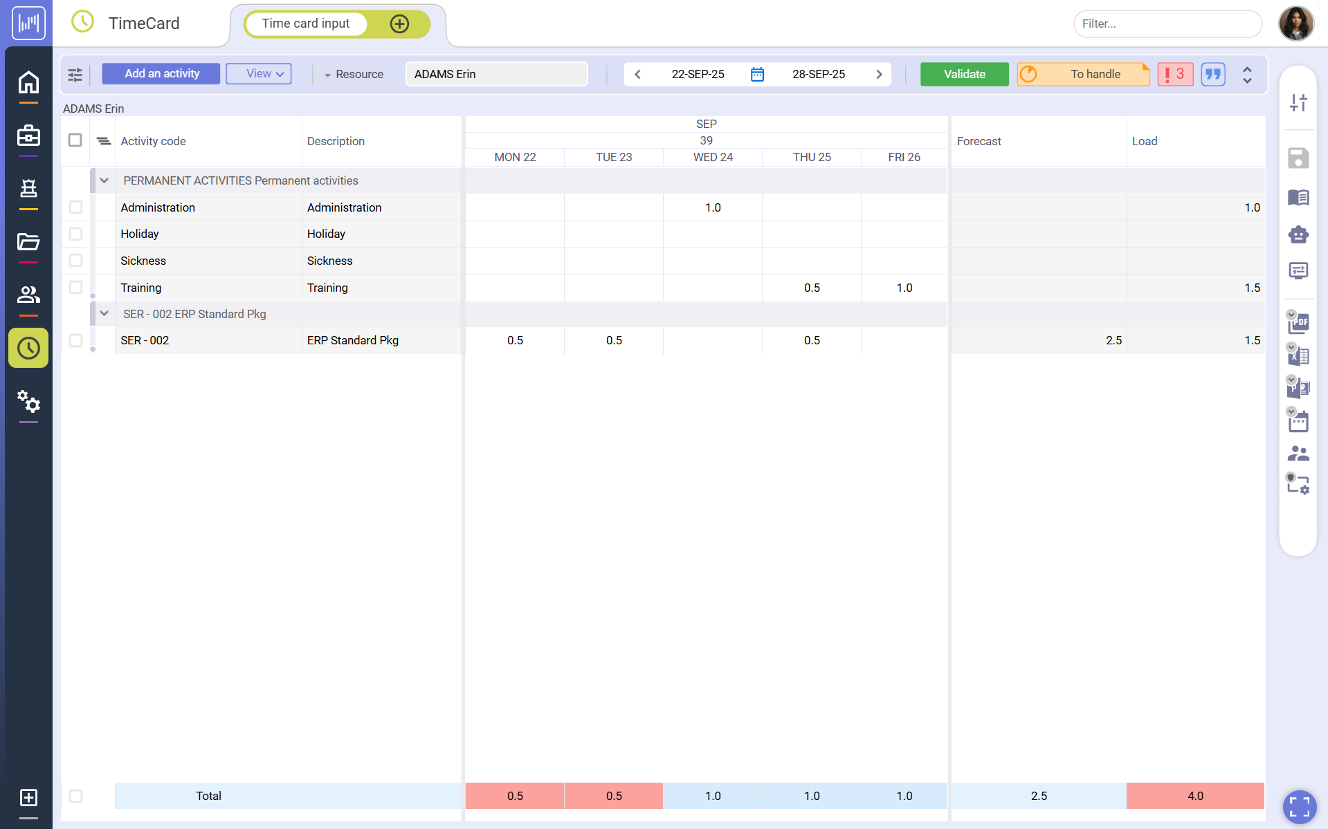 Time Card Screenshot