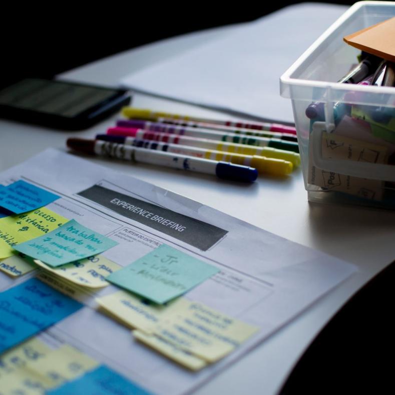 Desk with planning documents