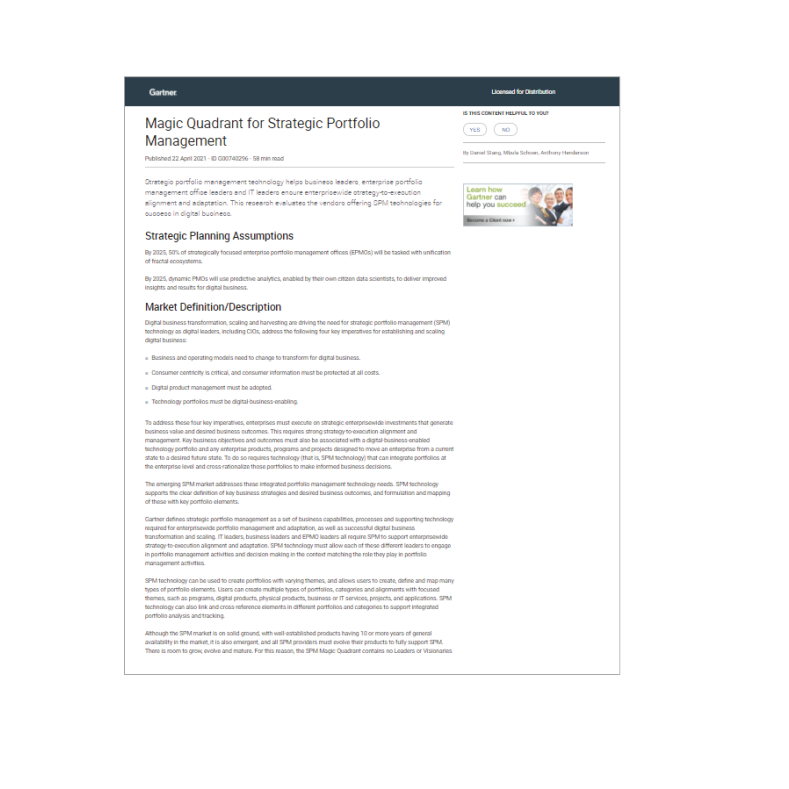 Extract from Gartner's Magic Quadrant