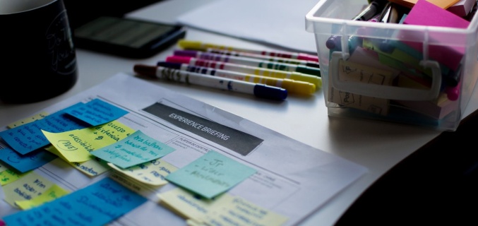 Desk with planning documents