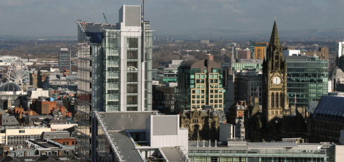 view of Manchester skyline with cloudy sky